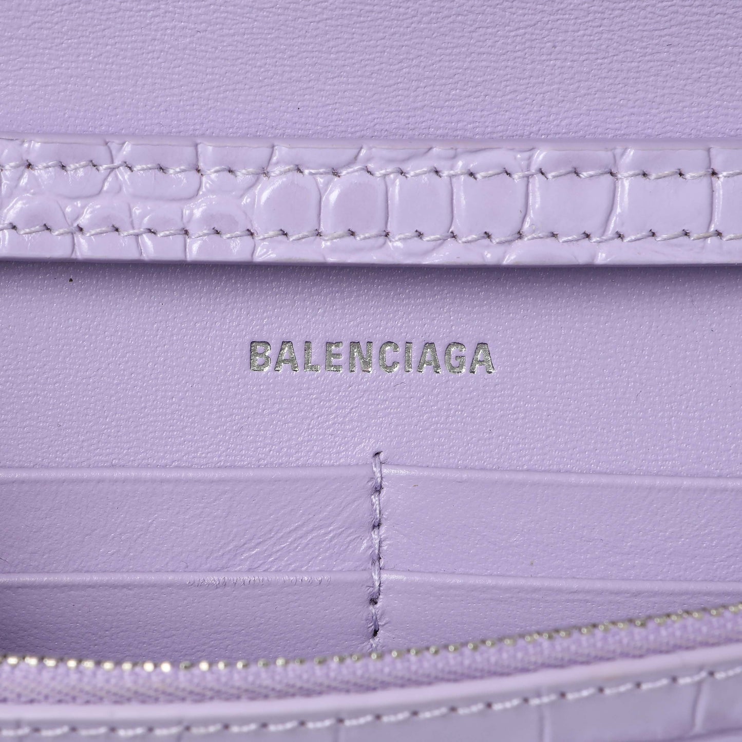 Exclusive Balenciaga Lilac Shiny Calfskin Crocodile Embossed Hourglass Chain Bag — Alternate View 9