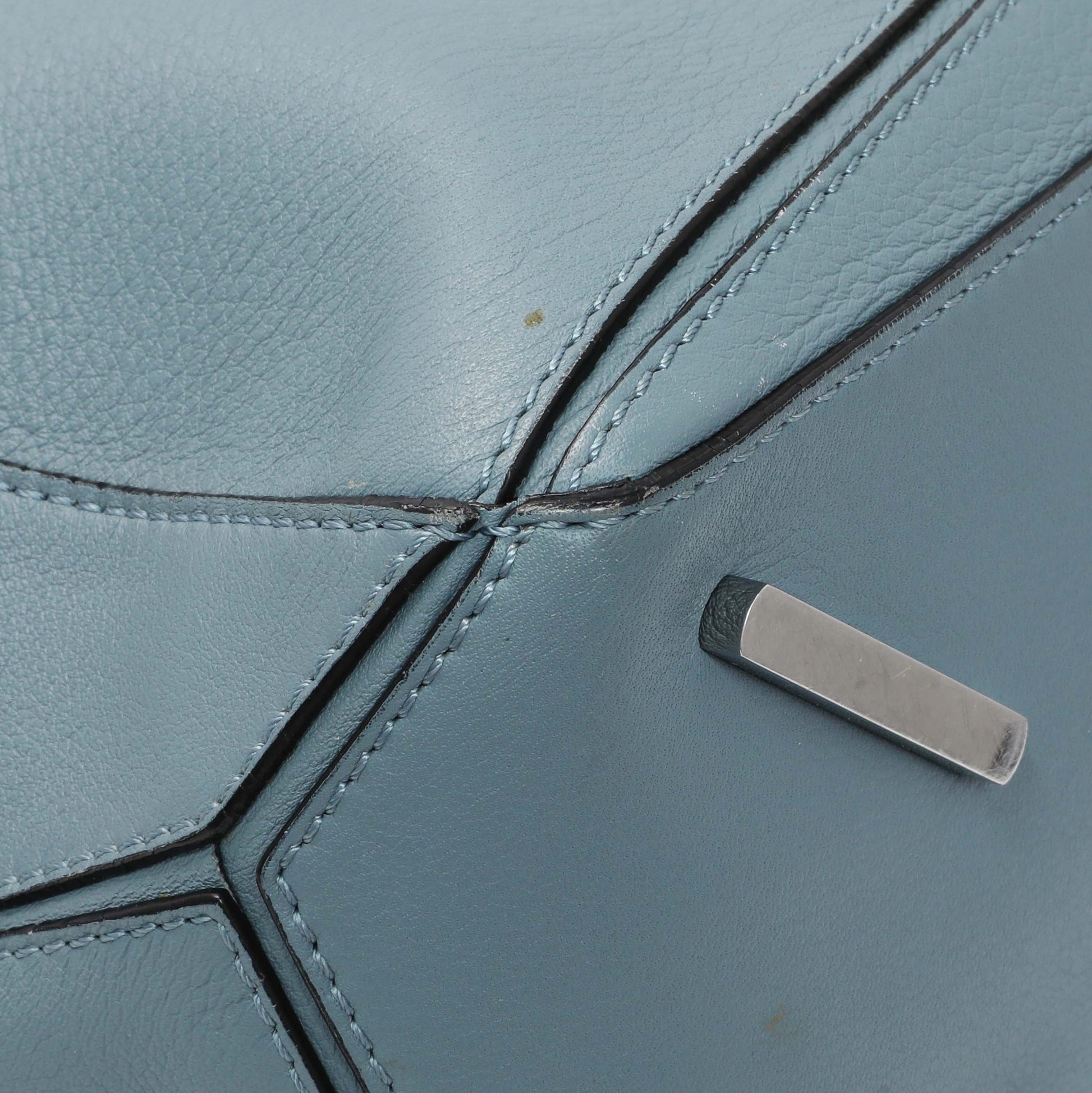 Exclusive Loewe Blue Calfskin Medium Puzzle Bag — Top View