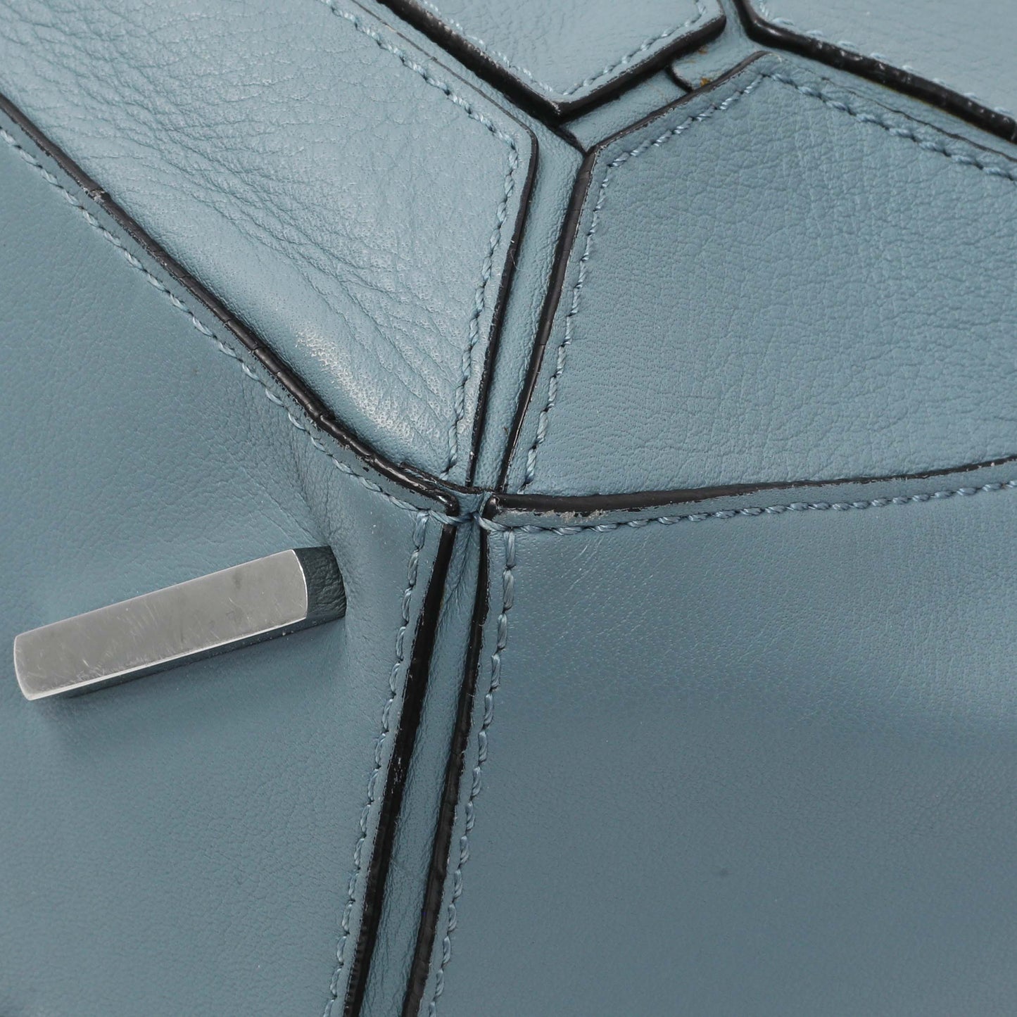 Exclusive Loewe Blue Calfskin Medium Puzzle Bag — Detail View