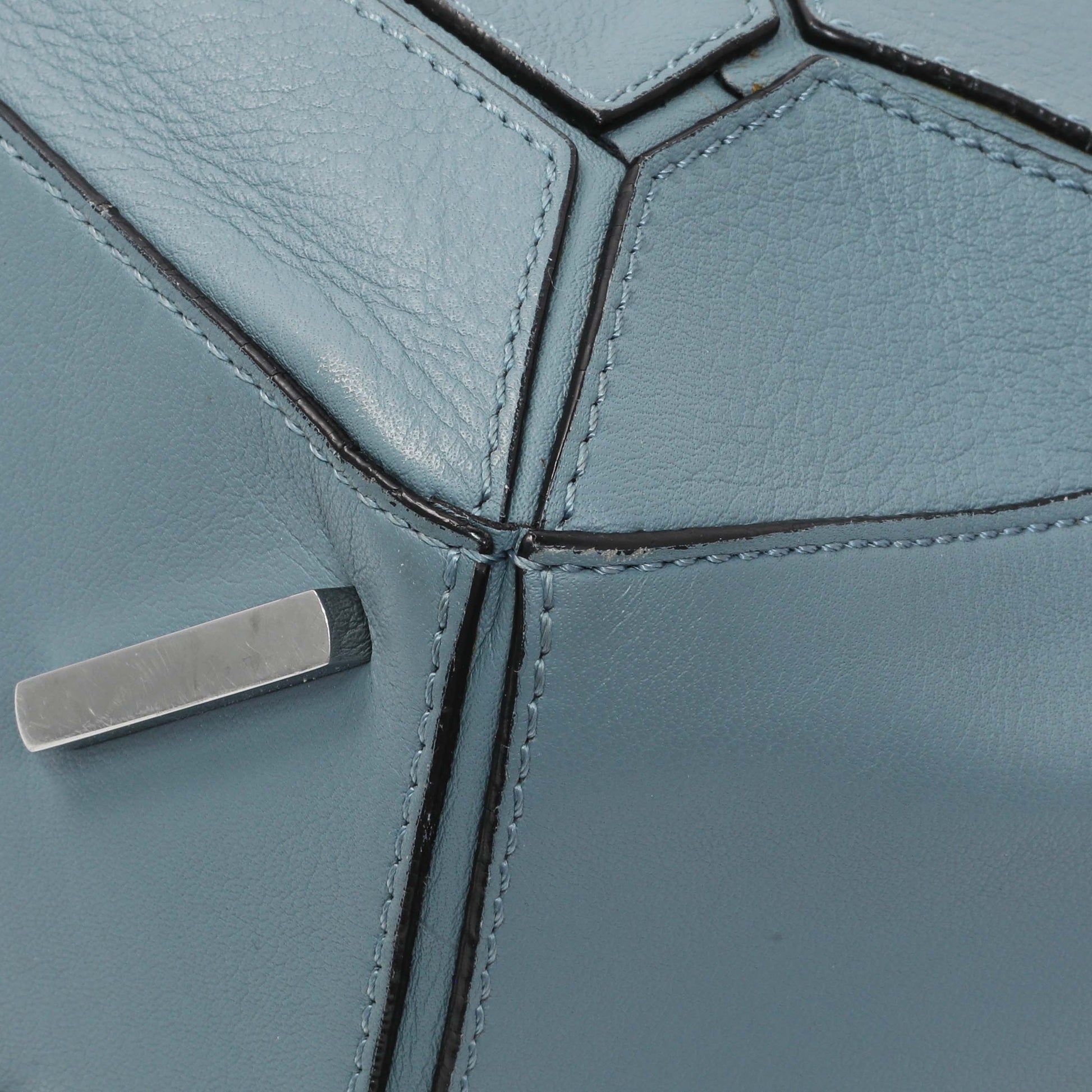 Exclusive Loewe Blue Calfskin Medium Puzzle Bag — Detail View