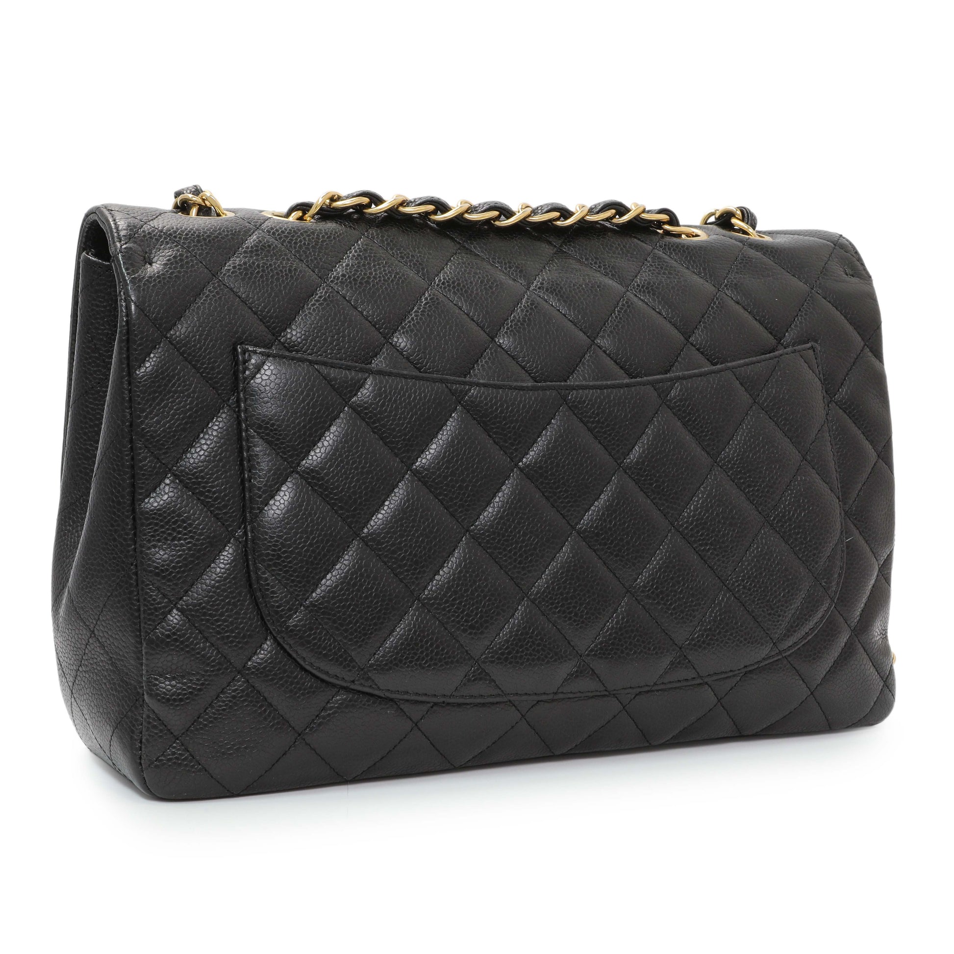 Exclusive Chanel Black Quilted Caviar Jumbo Single Flap — Side View
