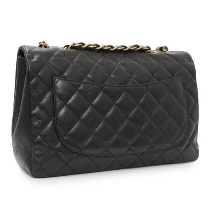 Exclusive Chanel Black Quilted Caviar Jumbo Single Flap — Side View