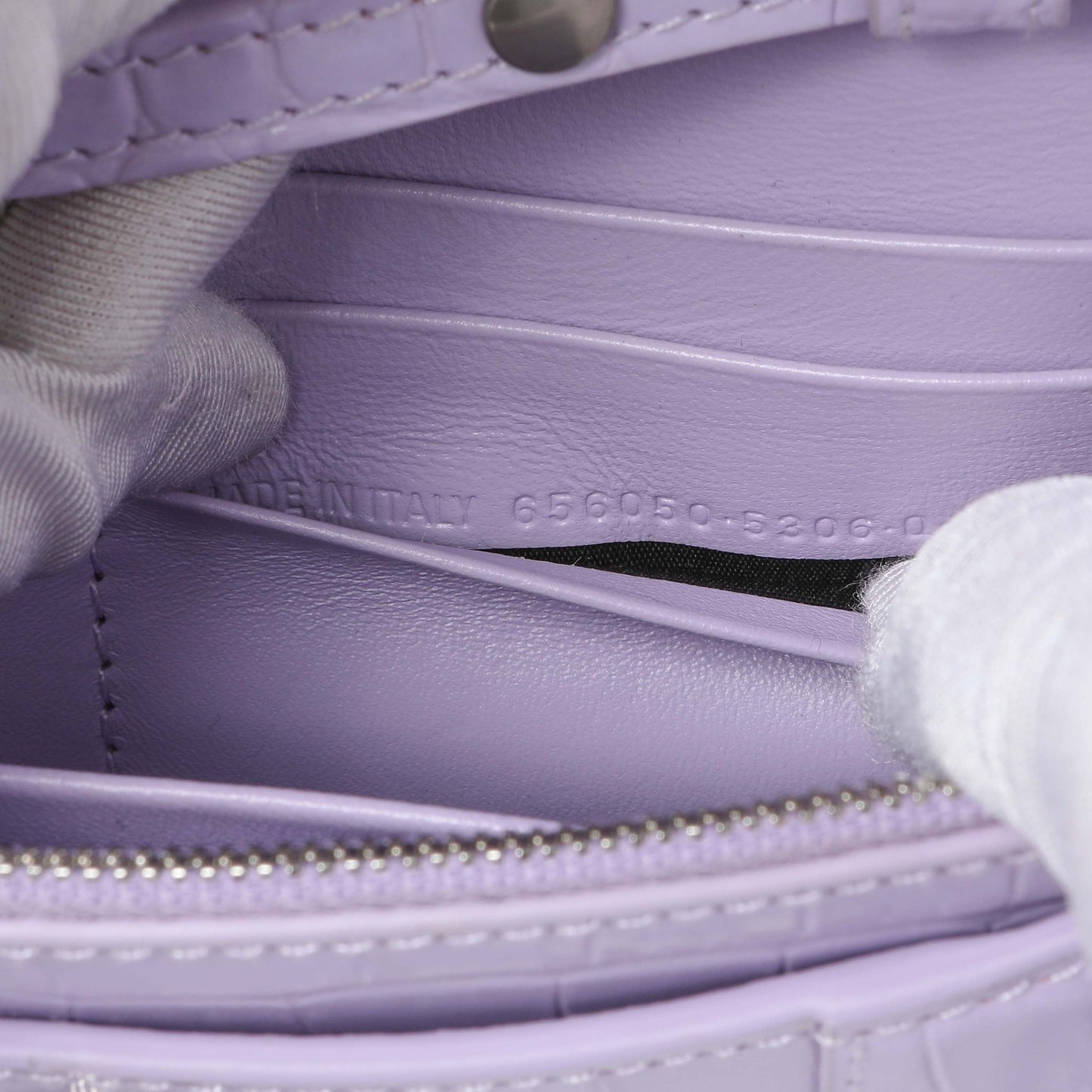 Exclusive Balenciaga Lilac Shiny Calfskin Crocodile Embossed Hourglass Chain Bag — Alternate View 10
