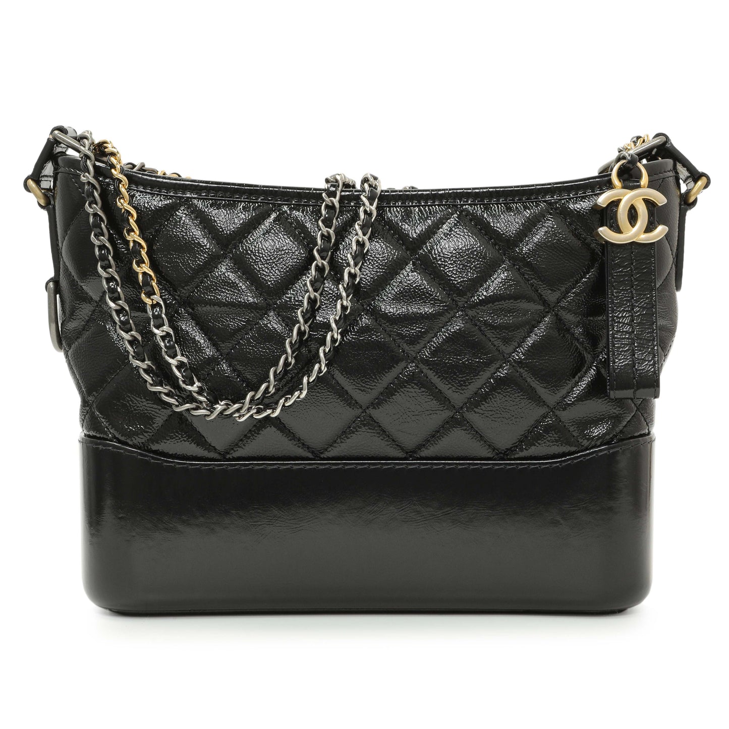 Exclusive Chanel Black Quilted Patent Goatskin Medium Gabrielle Hobo — Front View