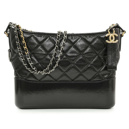 Exclusive Chanel Black Quilted Patent Goatskin Medium Gabrielle Hobo — Front View