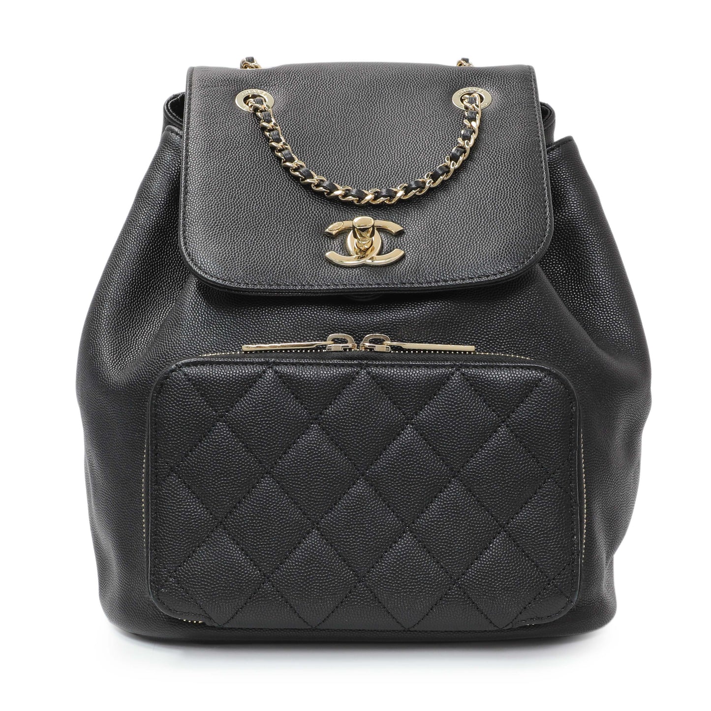 Exclusive Chanel Black Caviar Affinity Backpack — Front View