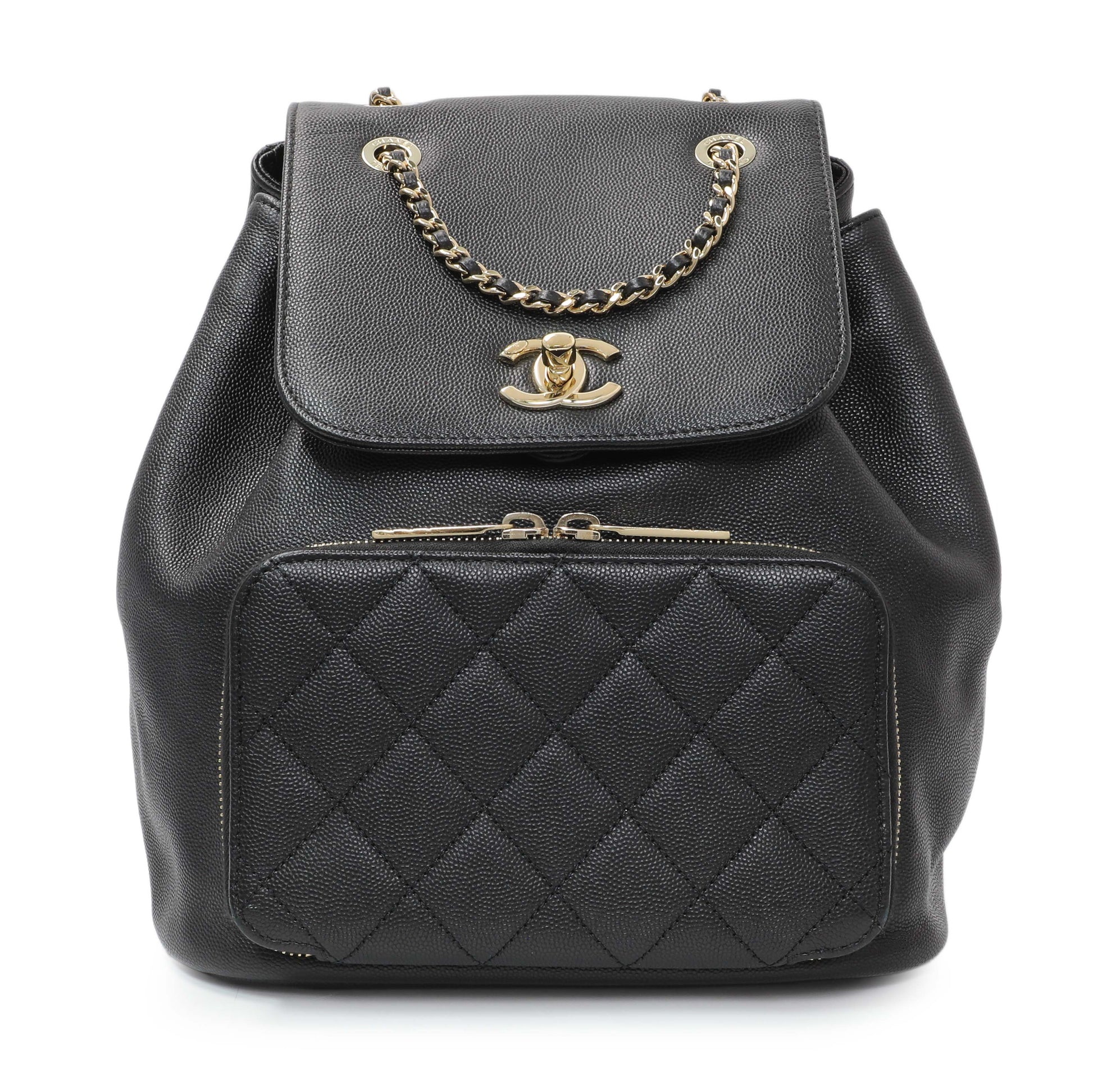 Exclusive Chanel Black Caviar Affinity Backpack — Front View