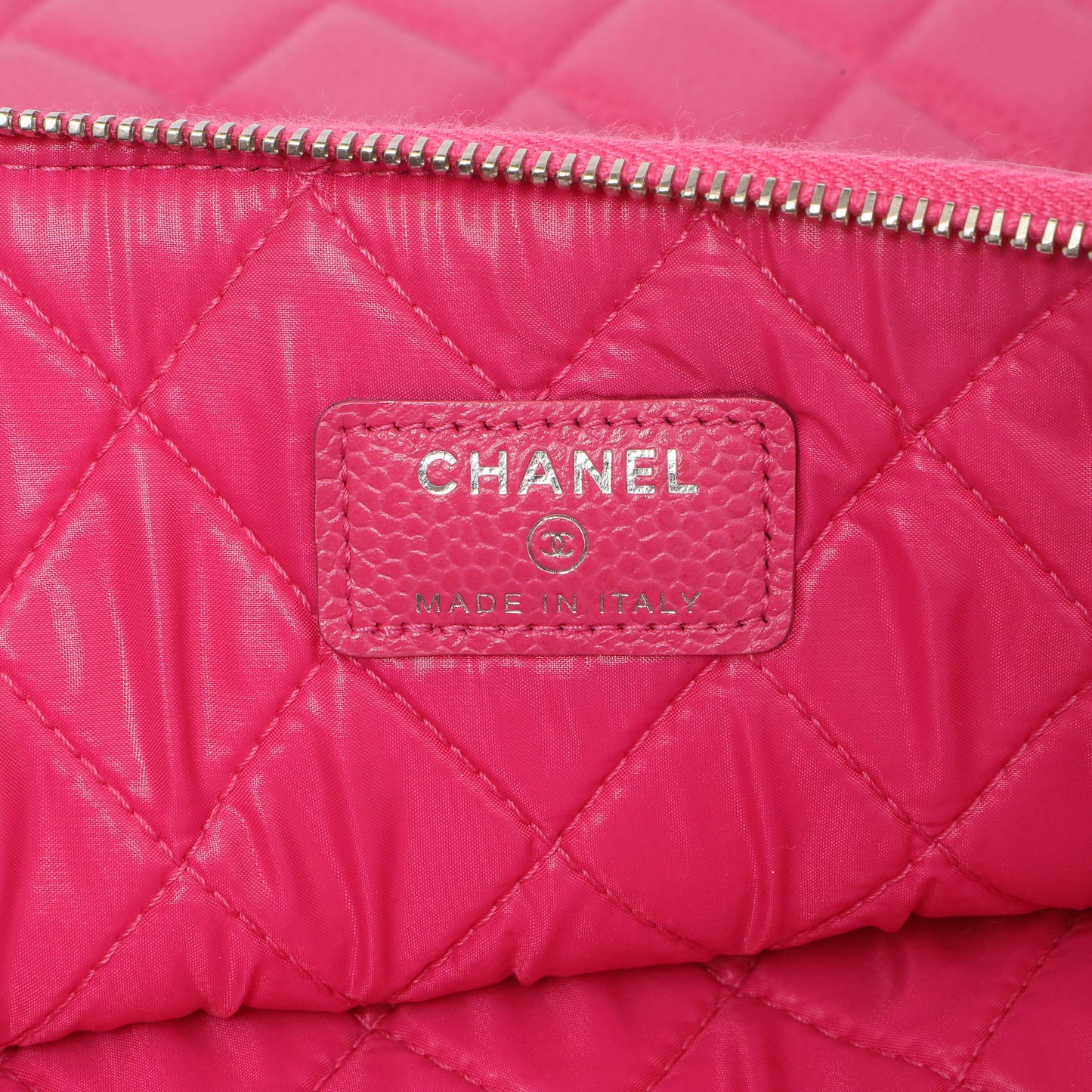 Exclusive Chanel Pink Quilted Caviar Large Cosmetic Case — Detail View