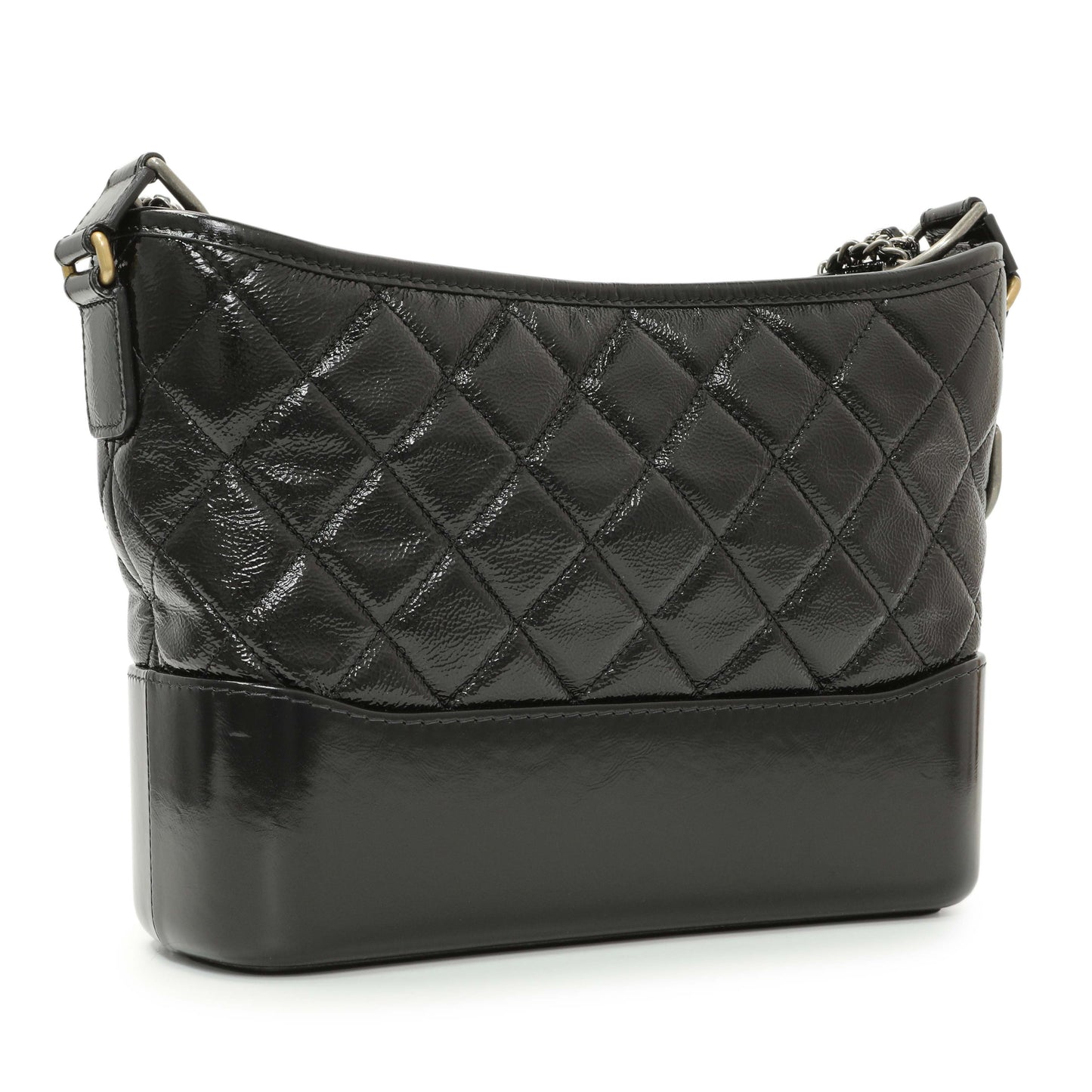 Exclusive Chanel Black Quilted Patent Goatskin Medium Gabrielle Hobo — Side View