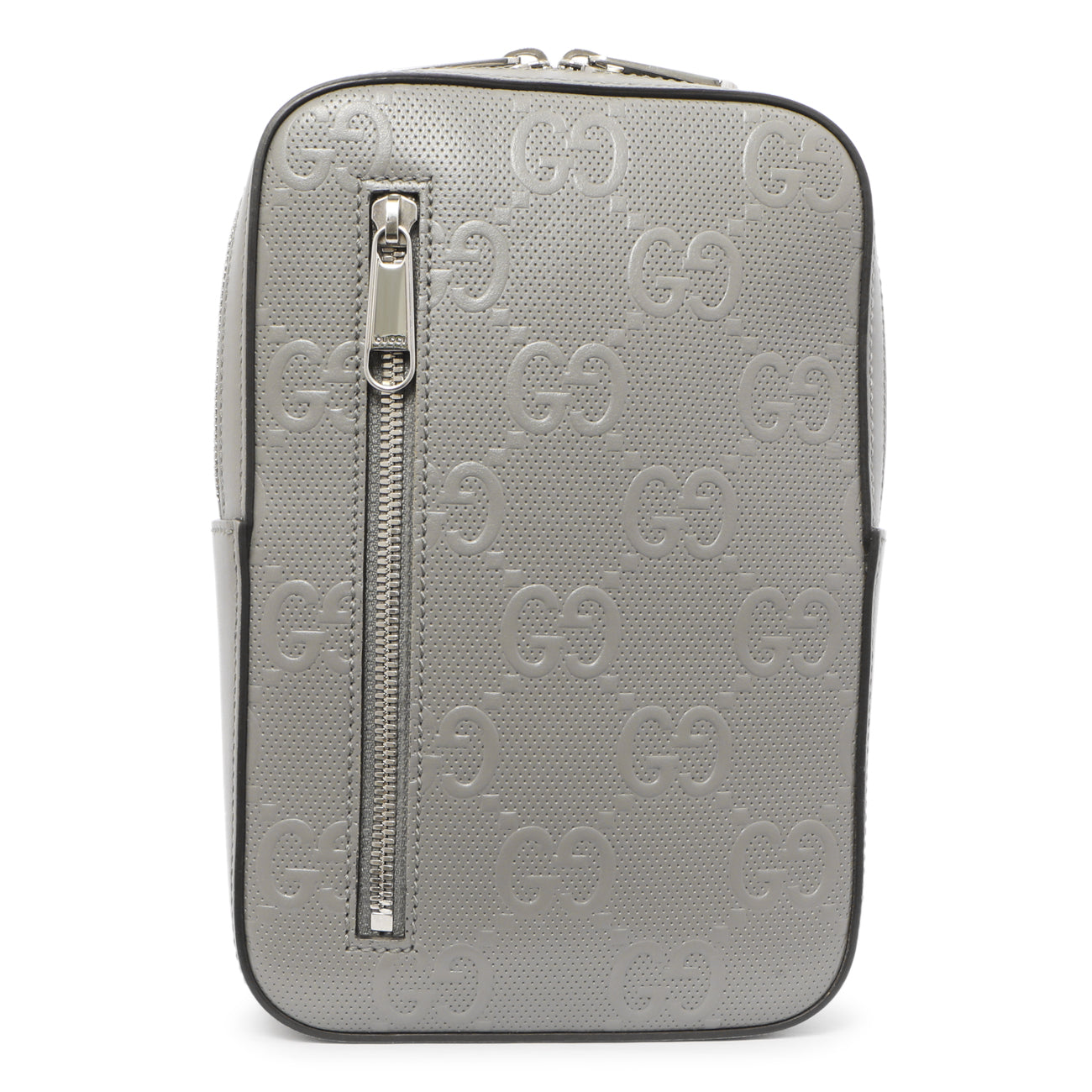 Exclusive Gucci Grey Calfskin GG Tennis Embossed Sling Backpack — Front View