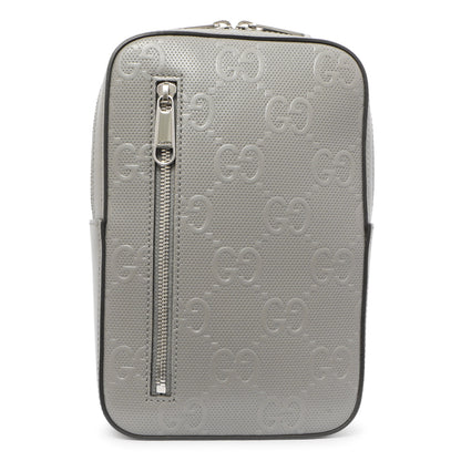 Exclusive Gucci Grey Calfskin GG Tennis Embossed Sling Backpack — Front View