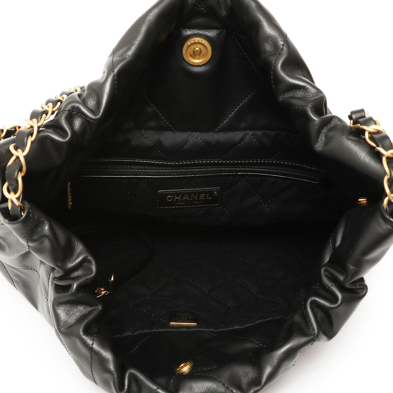 Exclusive Chanel Black Quilted Shiny Calfskin Small 22 — Top View