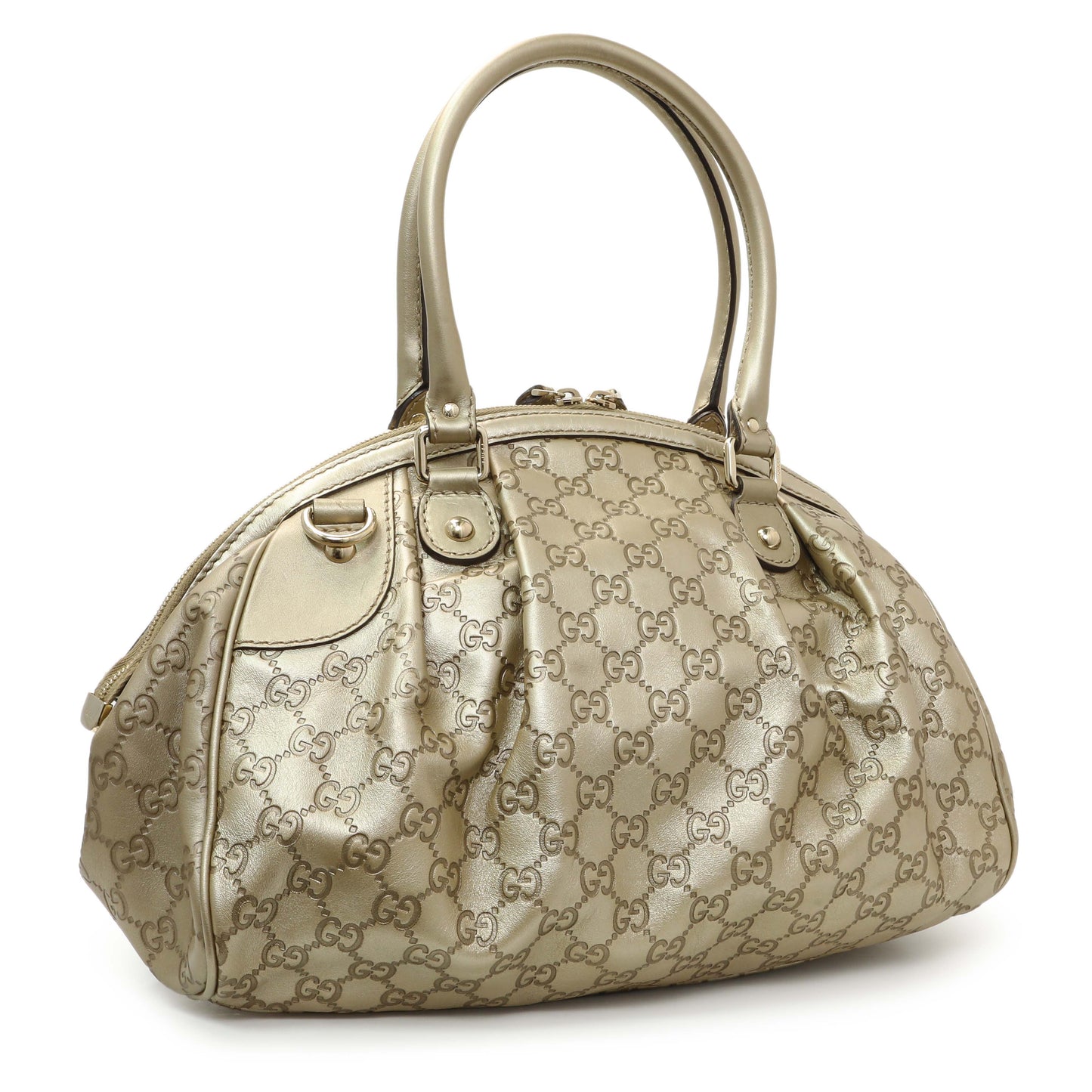 Exclusive Gucci Gold Guccissima Sukey Boston Bag — Side View