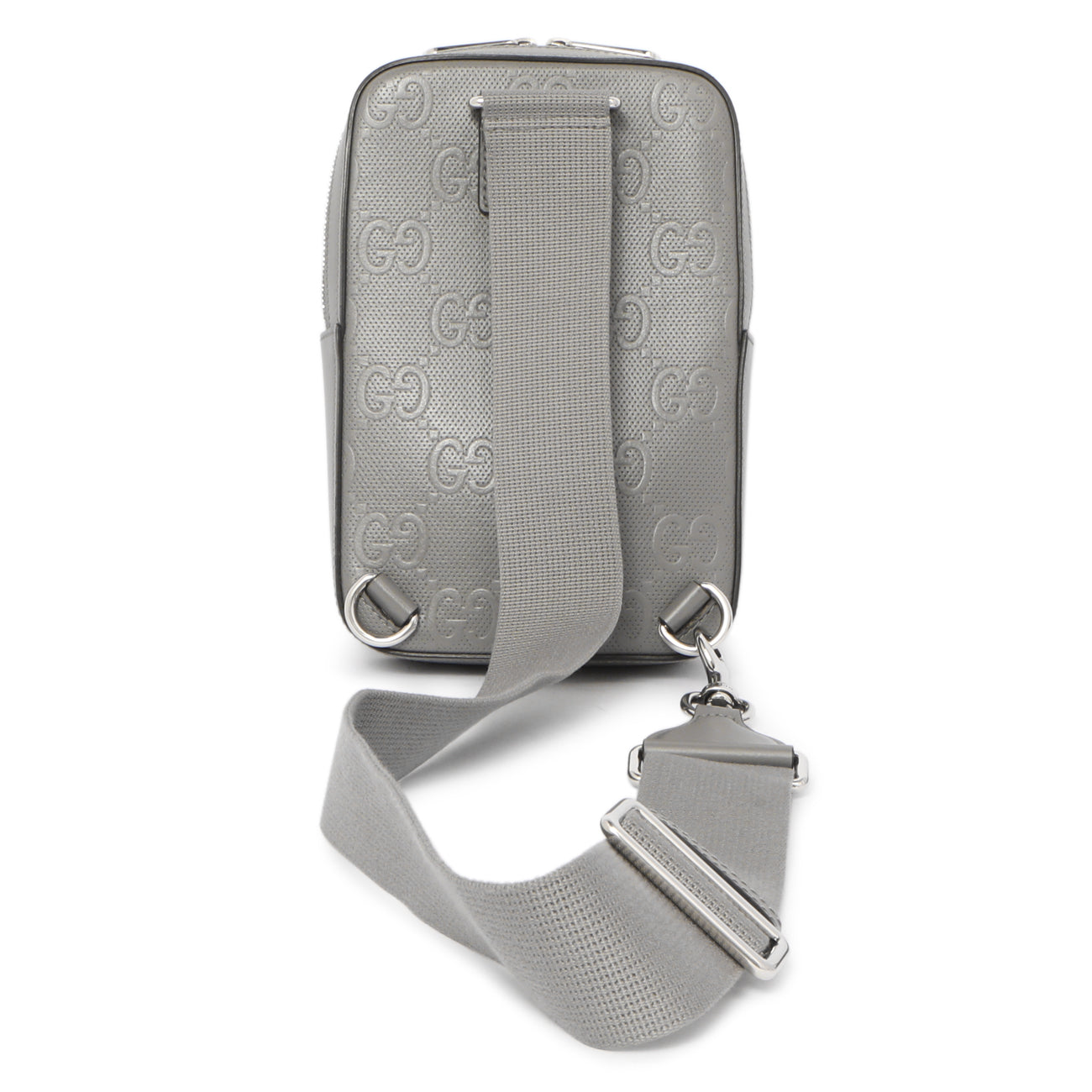 Exclusive Gucci Grey Calfskin GG Tennis Embossed Sling Backpack — Side View