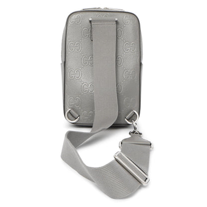 Exclusive Gucci Grey Calfskin GG Tennis Embossed Sling Backpack — Side View