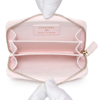 Exclusive Chanel Light Pink Quilted Caviar Zip Coin Wallet — Top View