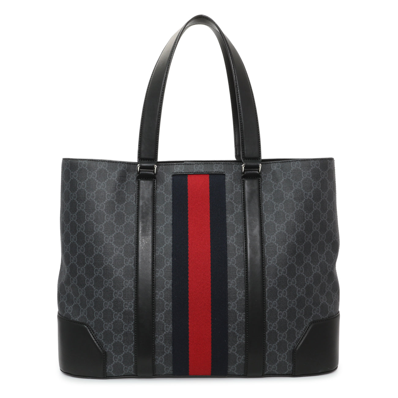 Exclusive Gucci Black GG Supreme Monogram Web Tote — Front View