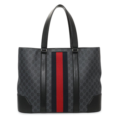Exclusive Gucci Black GG Supreme Monogram Web Tote — Front View