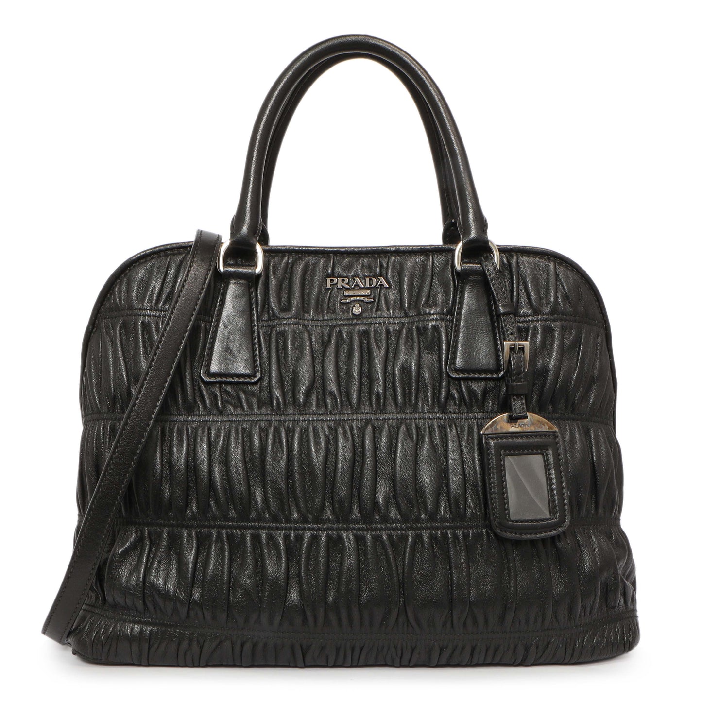 Exclusive Prada Black Nappa Gaufre Double Handle Tote — Front View