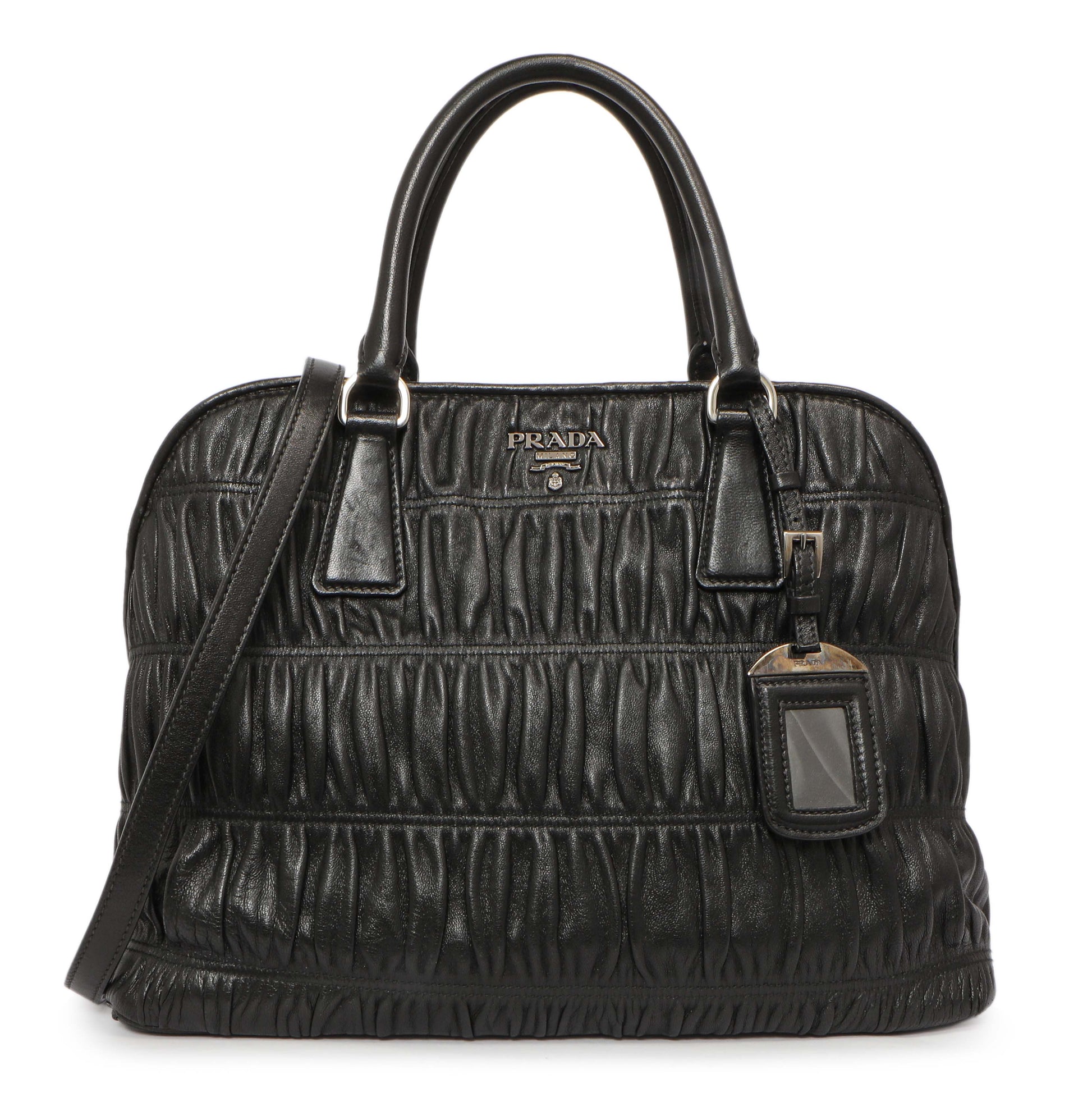 Exclusive Prada Black Nappa Gaufre Double Handle Tote — Front View