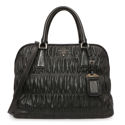 Exclusive Prada Black Nappa Gaufre Double Handle Tote — Front View