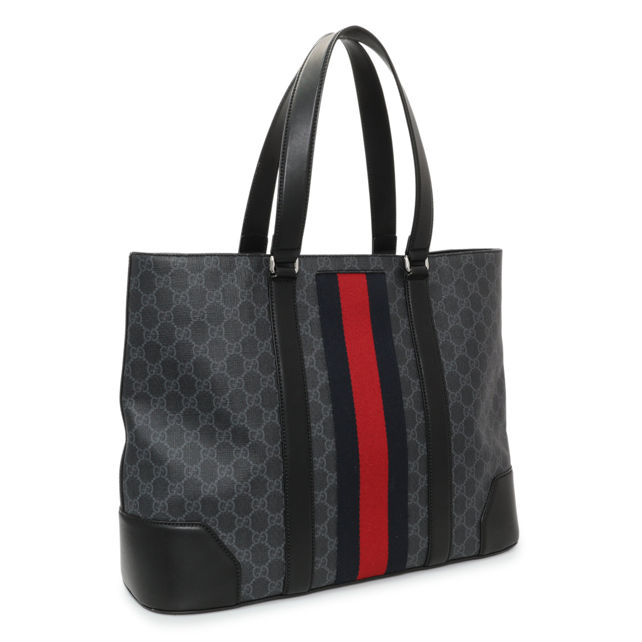 Exclusive Gucci Black GG Supreme Monogram Web Tote — Side View