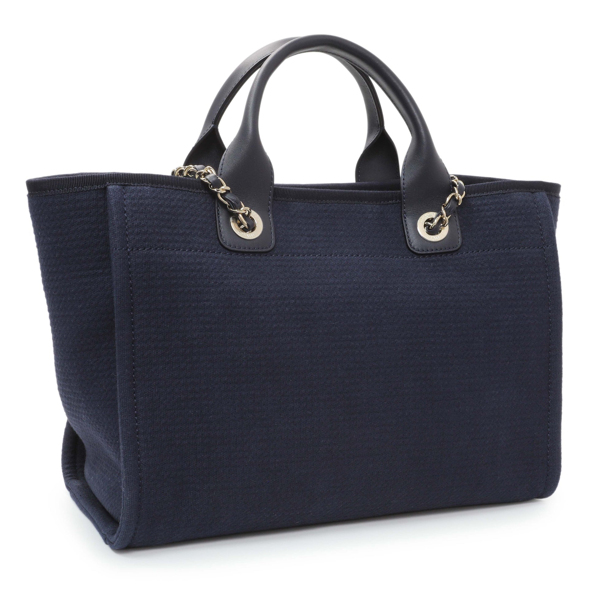 Exclusive Chanel Navy Mixed Fibers Small Deauville Tote — Side View