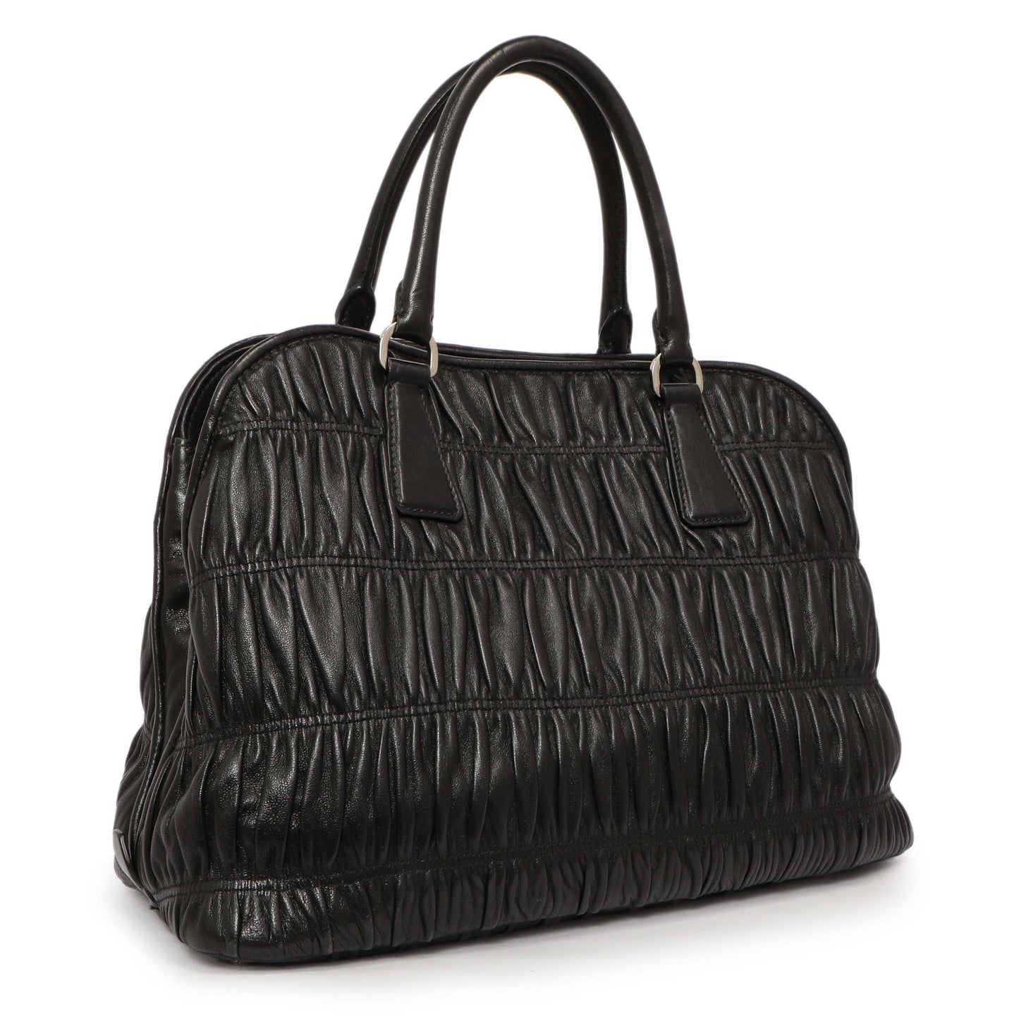 Exclusive Prada Black Nappa Gaufre Double Handle Tote — Side View