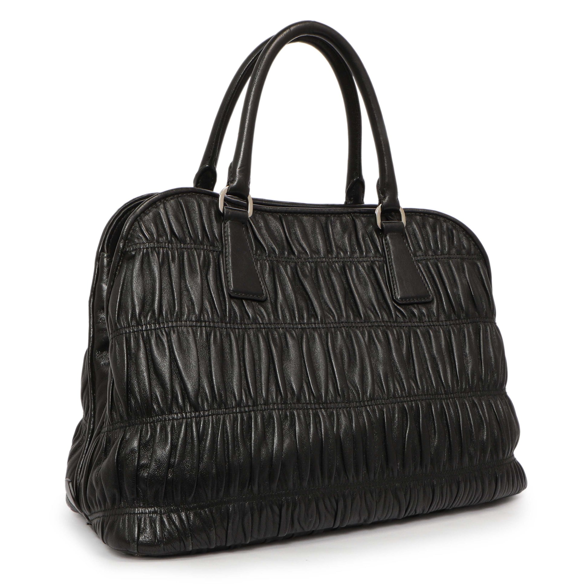 Exclusive Prada Black Nappa Gaufre Double Handle Tote — Side View