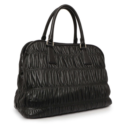 Exclusive Prada Black Nappa Gaufre Double Handle Tote — Side View