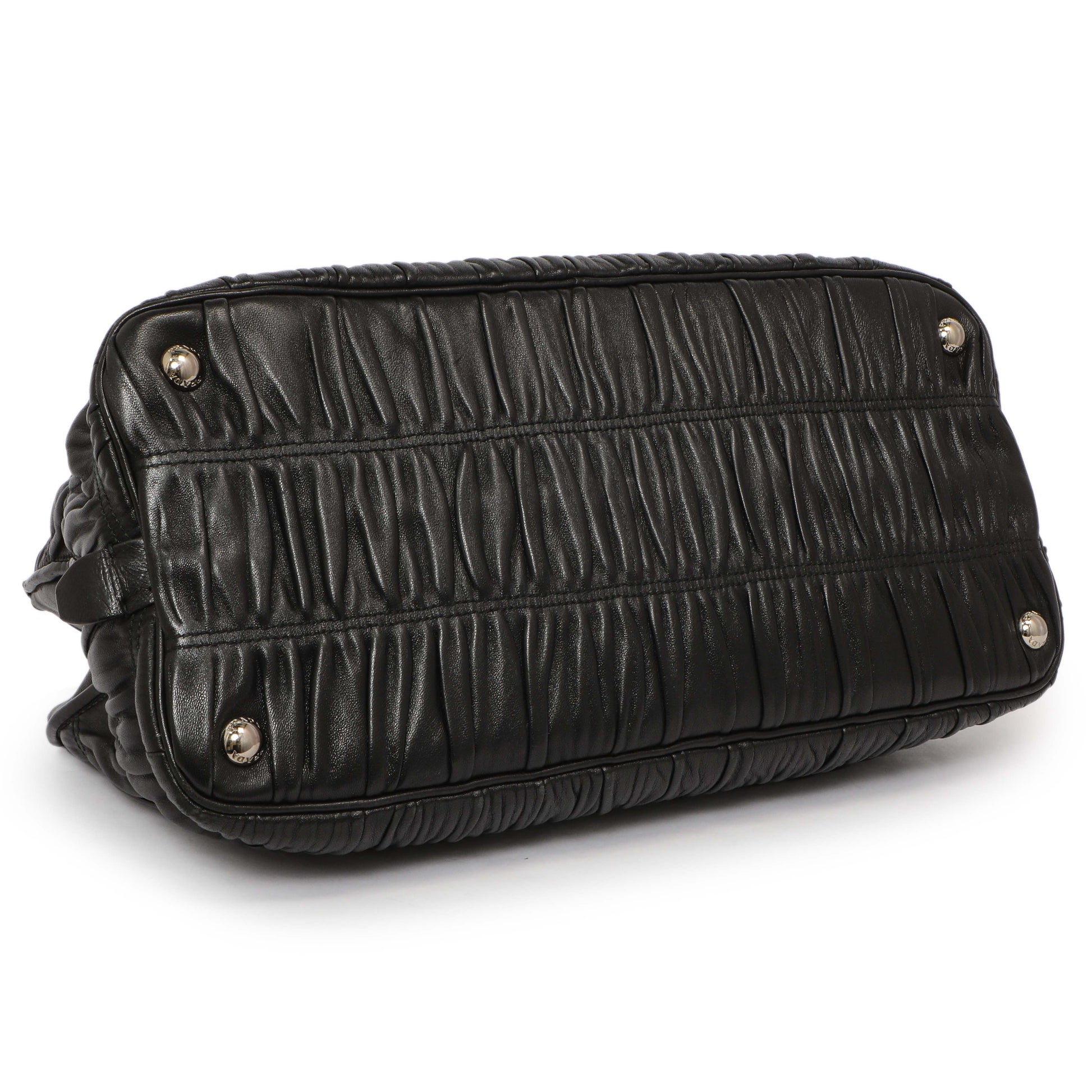 Exclusive Prada Black Nappa Gaufre Double Handle Tote — Back View