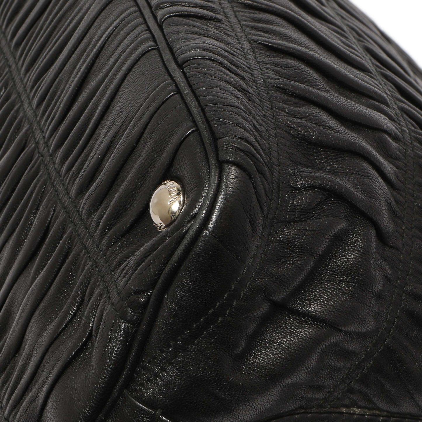 Exclusive Prada Black Nappa Gaufre Double Handle Tote — Detail View