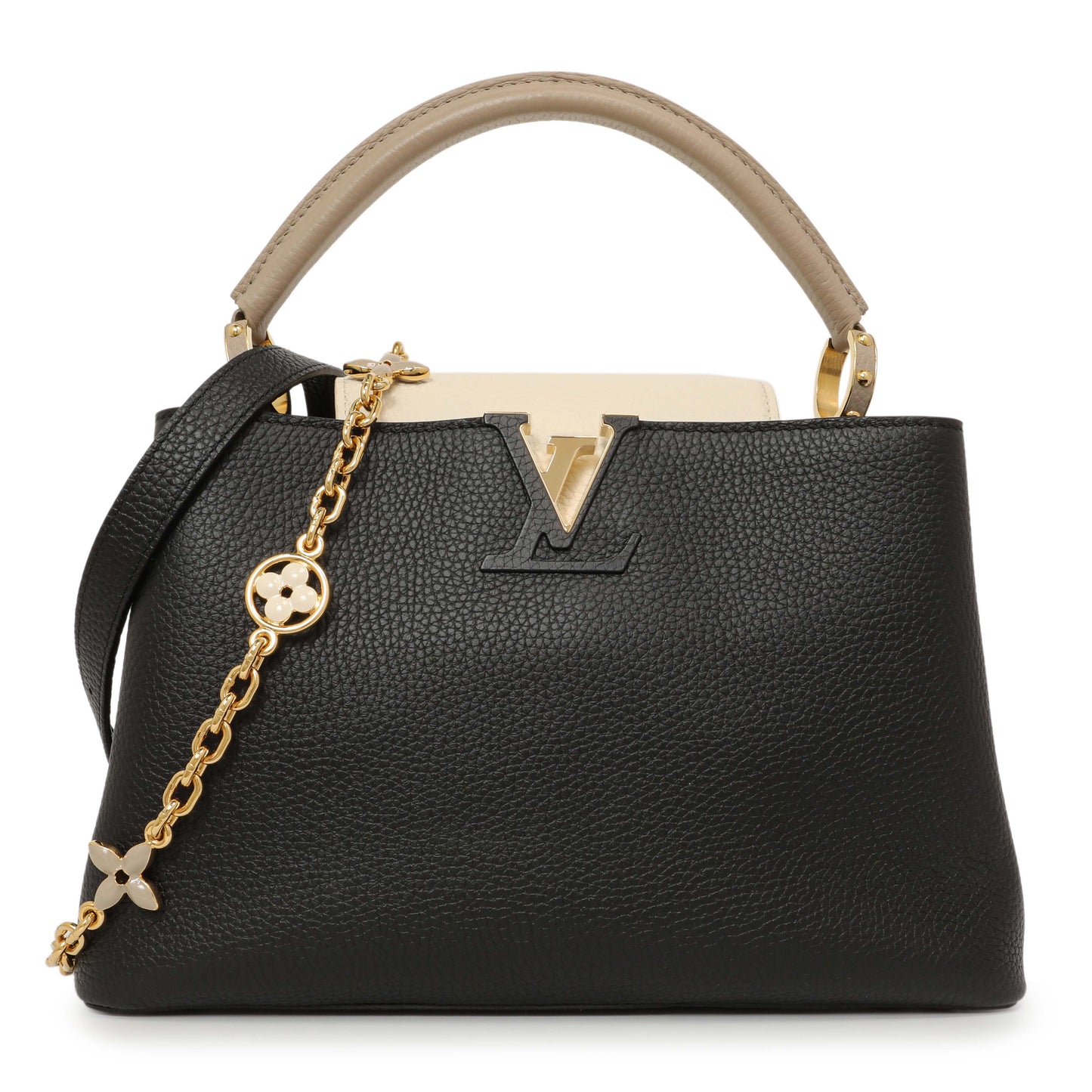 Exclusive Louis Vuitton Black Taurillon Flower Chain Capucines MM — Front View