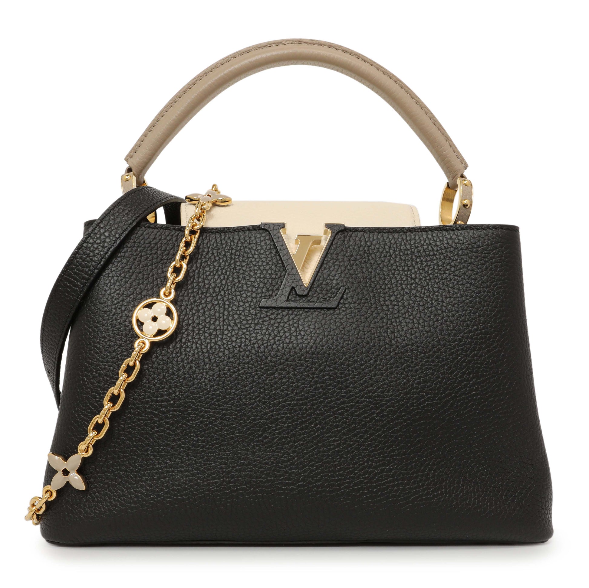 Exclusive Louis Vuitton Black Taurillon Flower Chain Capucines MM — Front View