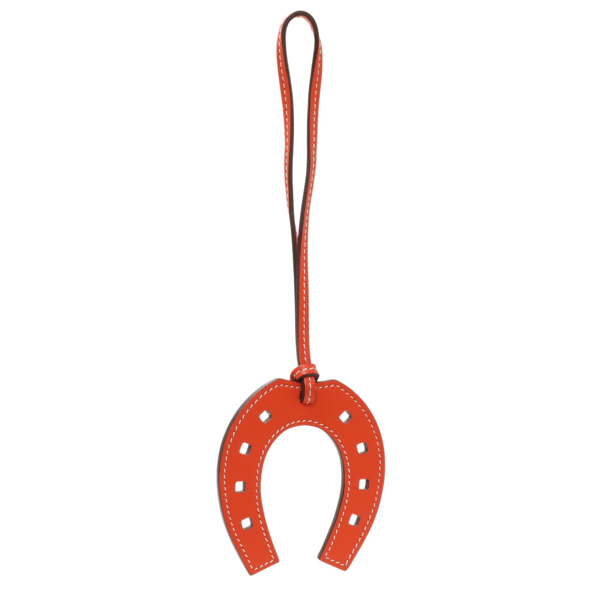 Exclusive Hermes Orange Swift Paddock Horseshoe Bag Charm — Side View
