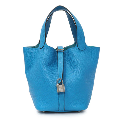 Exclusive Hermes Bleu Zanzibar Clemence Picotin Lock 18 PM — Front View