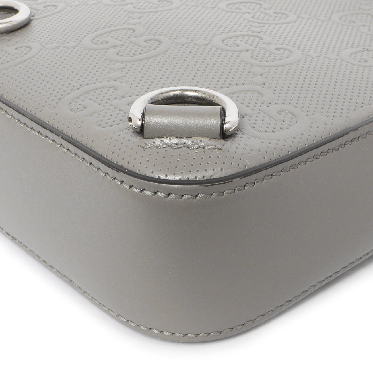 Exclusive Gucci Grey Calfskin GG Tennis Embossed Sling Backpack — Detail View
