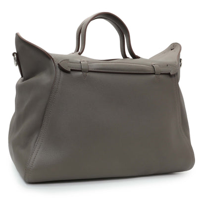Exclusive Hermes Grey Evergrain Sac Oxer w/ Strap — Side View