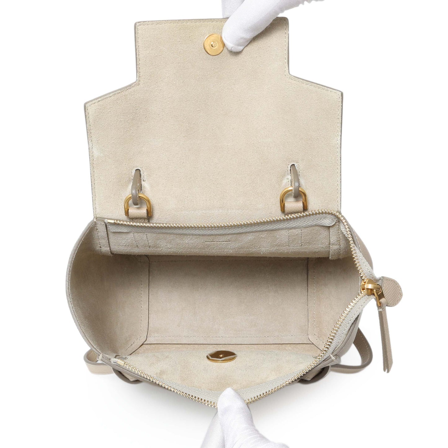 Exclusive Celine Beige Grained Calfskin Nano Belt Bag — Top View