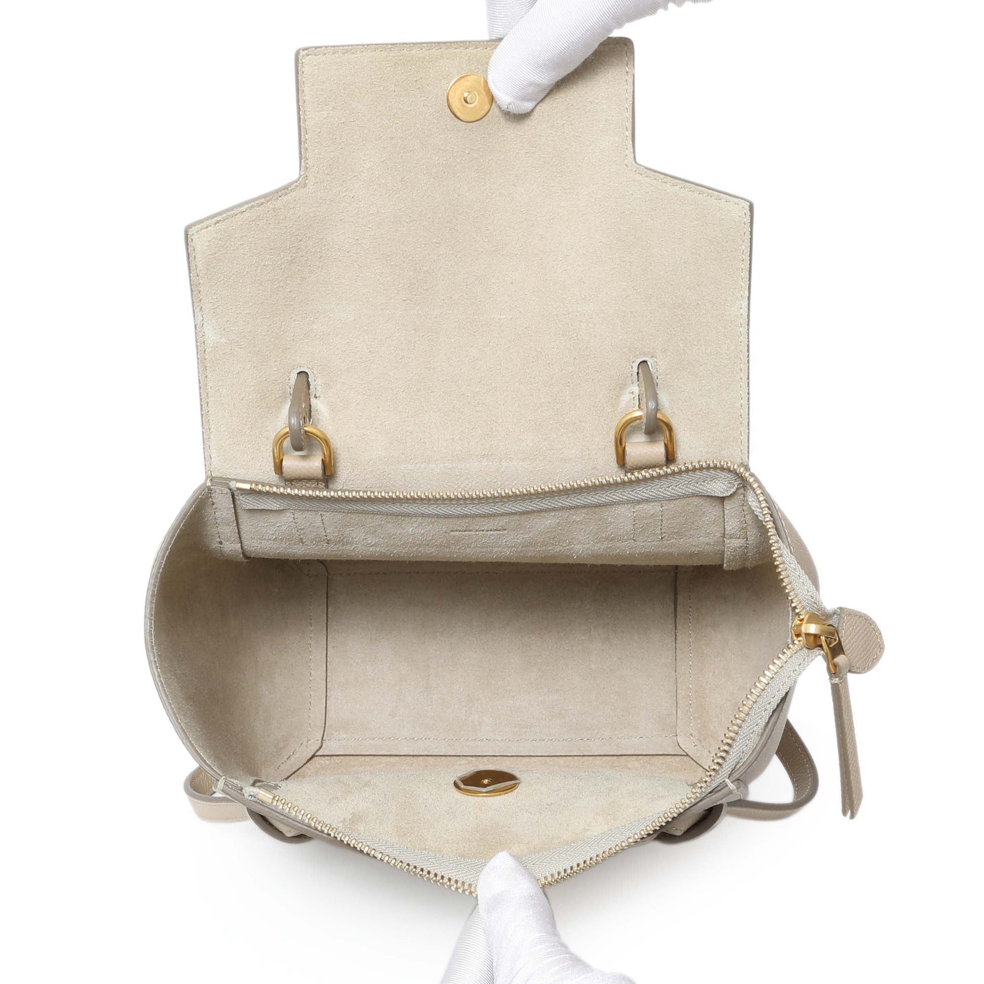 Exclusive Celine Beige Grained Calfskin Nano Belt Bag — Top View