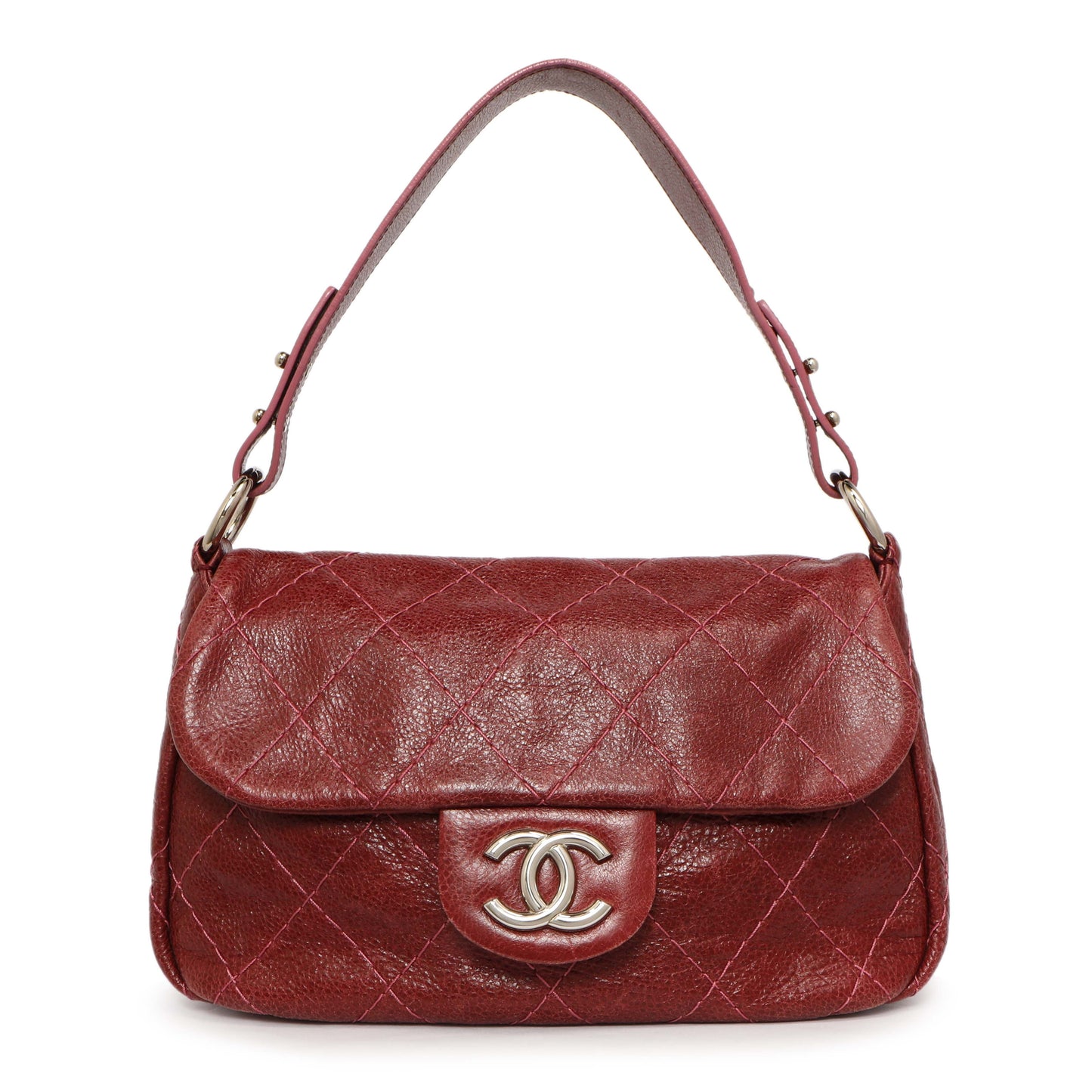 Exclusive Chanel Burgundy Glazed Calfskin On The Road Flap — Front View