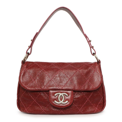 Exclusive Chanel Burgundy Glazed Calfskin On The Road Flap — Front View