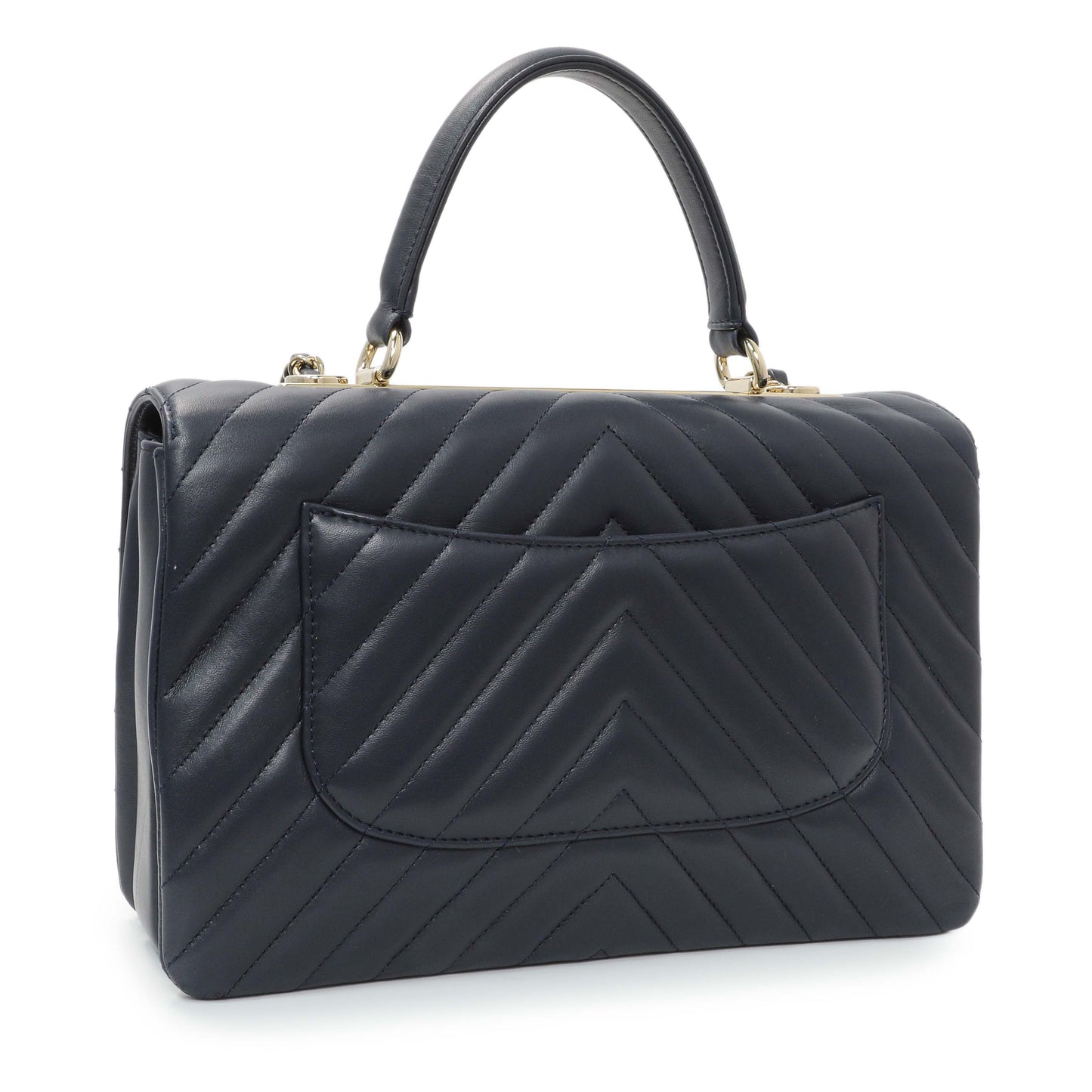 Exclusive Chanel Blue Chevron Quilted Lambskin Medium Trendy CC Dual Handle Flap Bag — Side View