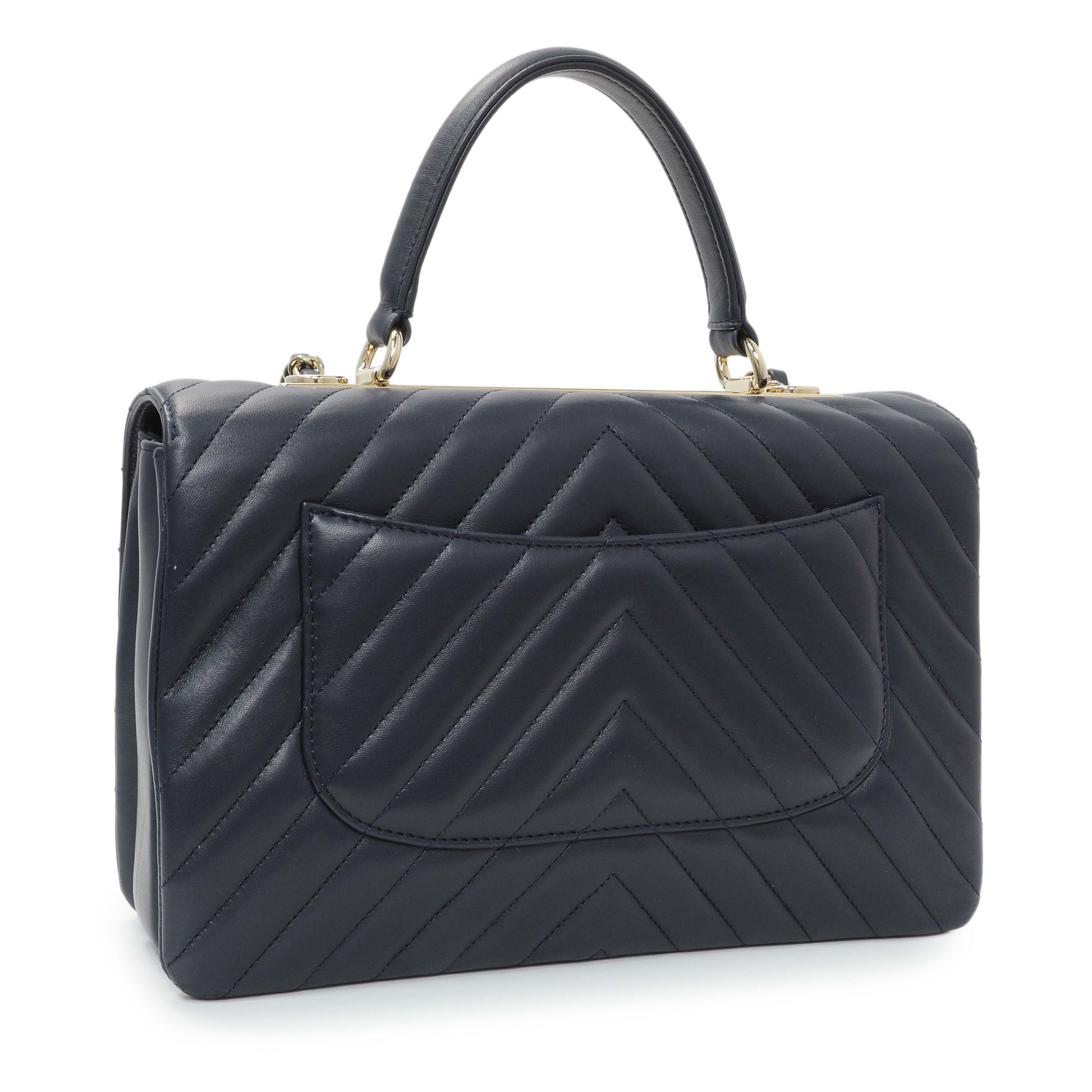 Exclusive Chanel Blue Chevron Quilted Lambskin Medium Trendy CC Dual Handle Flap Bag — Side View
