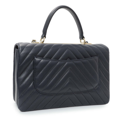 Exclusive Chanel Blue Chevron Quilted Lambskin Medium Trendy CC Dual Handle Flap Bag — Side View