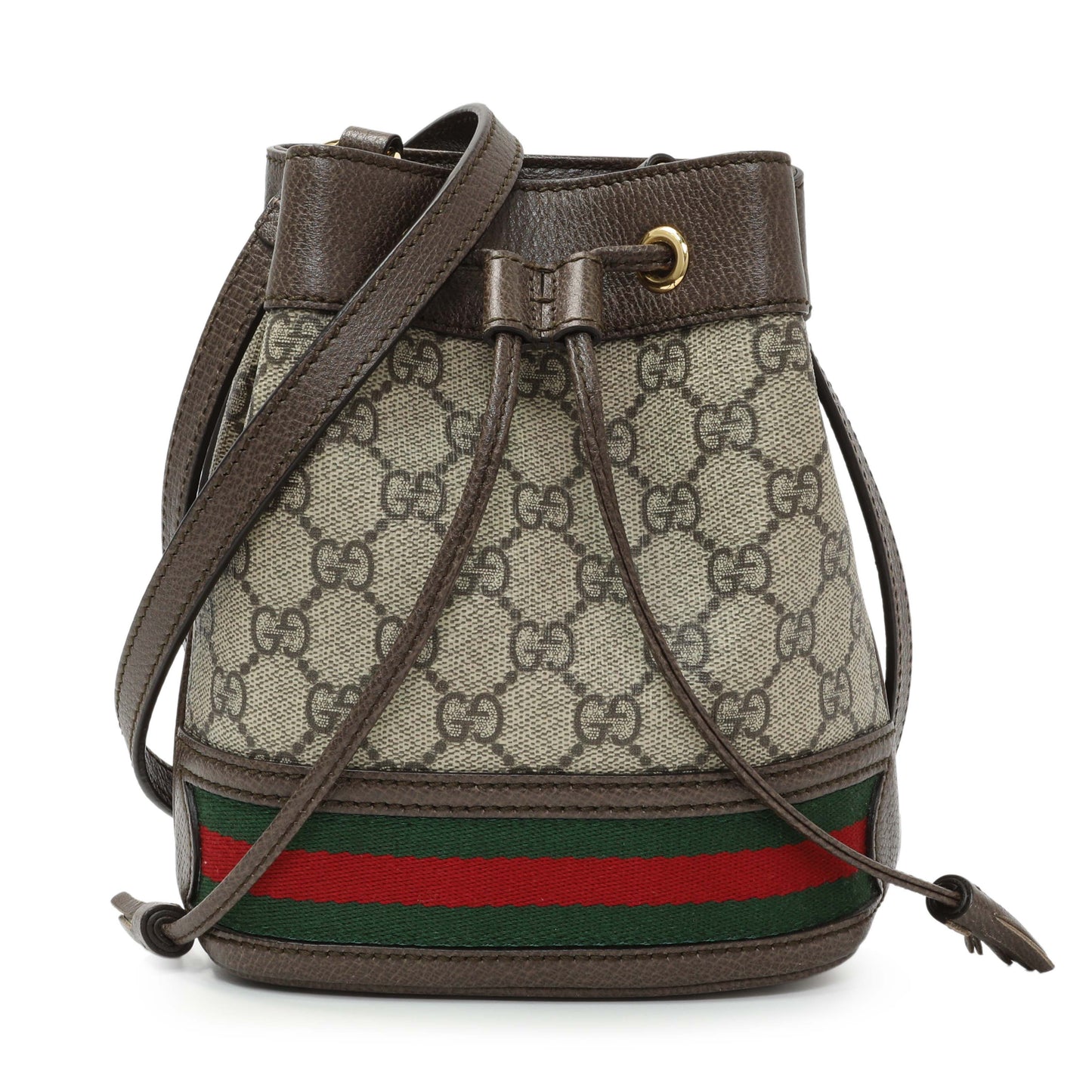 Exclusive Gucci GG Supreme Monogram Web Mini Ophidia Bucket Bag — Front View