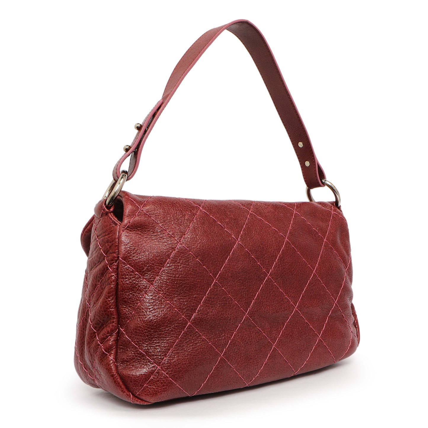 Exclusive Chanel Burgundy Glazed Calfskin On The Road Flap — Side View