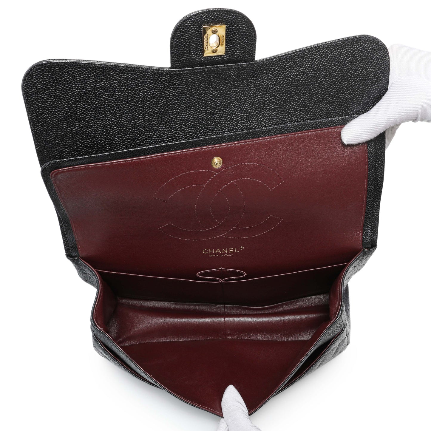 Exclusive Chanel Black Caviar Jumbo Classic Double Flap — Top View