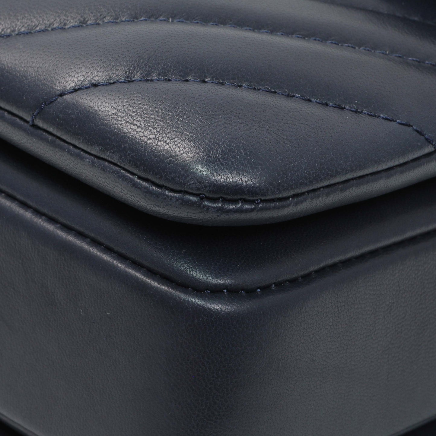 Exclusive Chanel Blue Chevron Quilted Lambskin Medium Trendy CC Dual Handle Flap Bag — Detail View