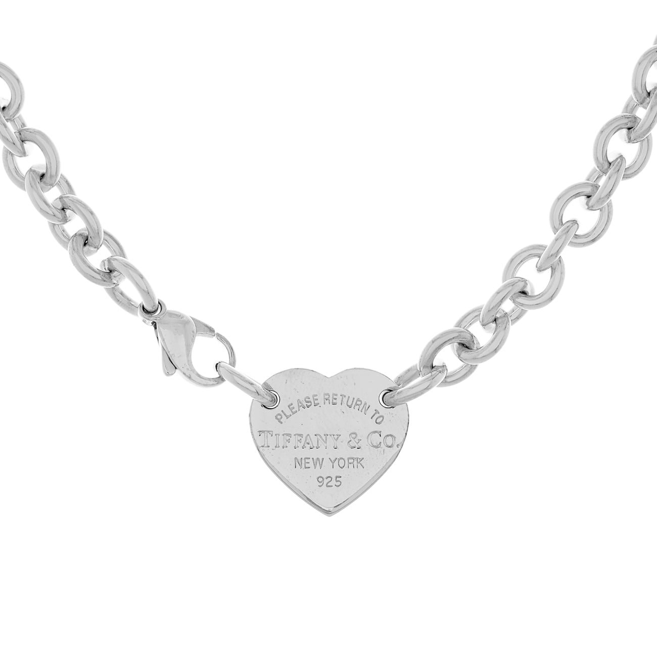 Exclusive Tiffany & Co. Sterling Silver Heart Tag Chain Link Choker — Front View